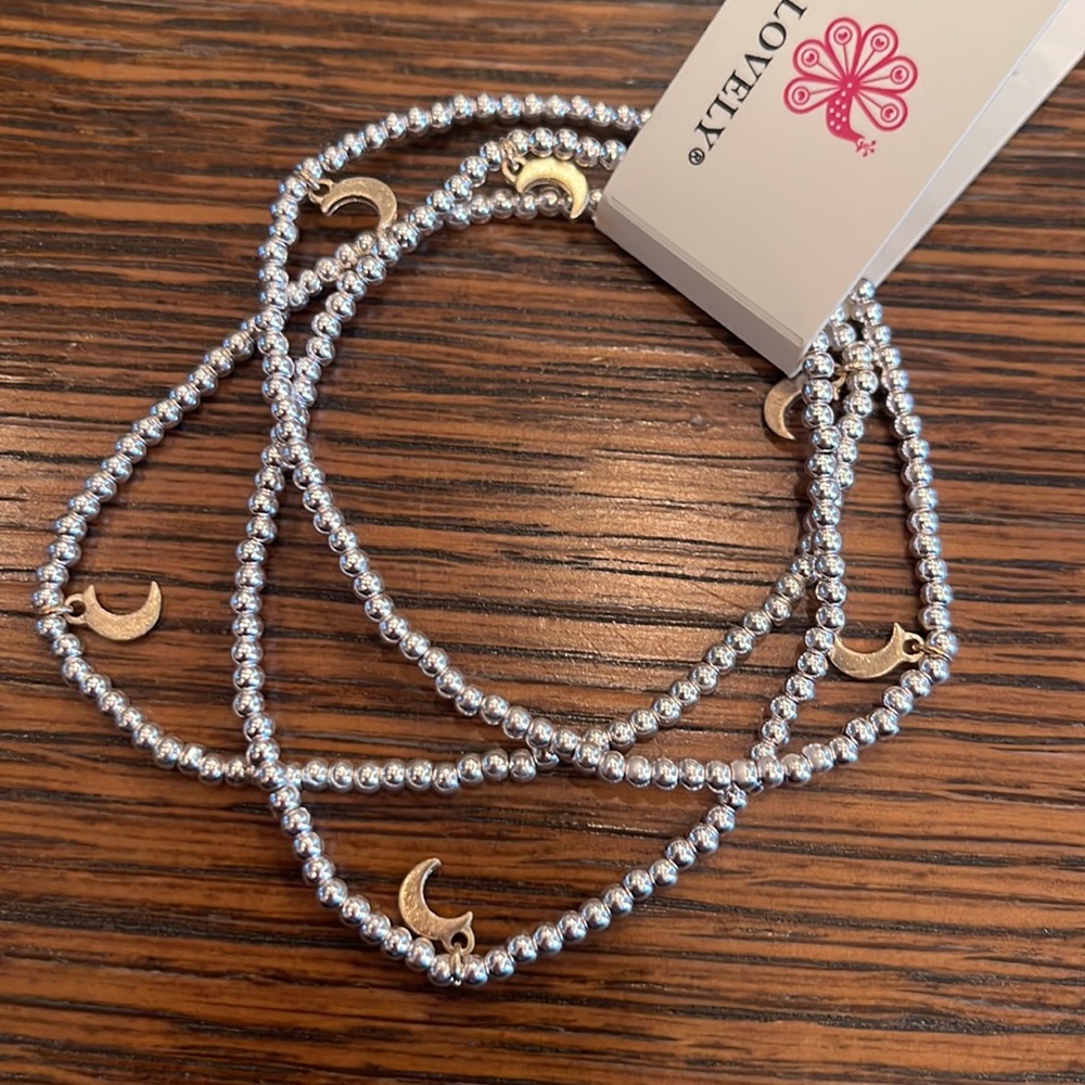 Beaded charm silver moon bracelet set (3) - Picture 5 of 5